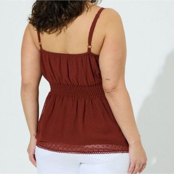 Torrid Peplum Clip Dot Shirred Bust Lace Trim Top - Picture 2 of 8